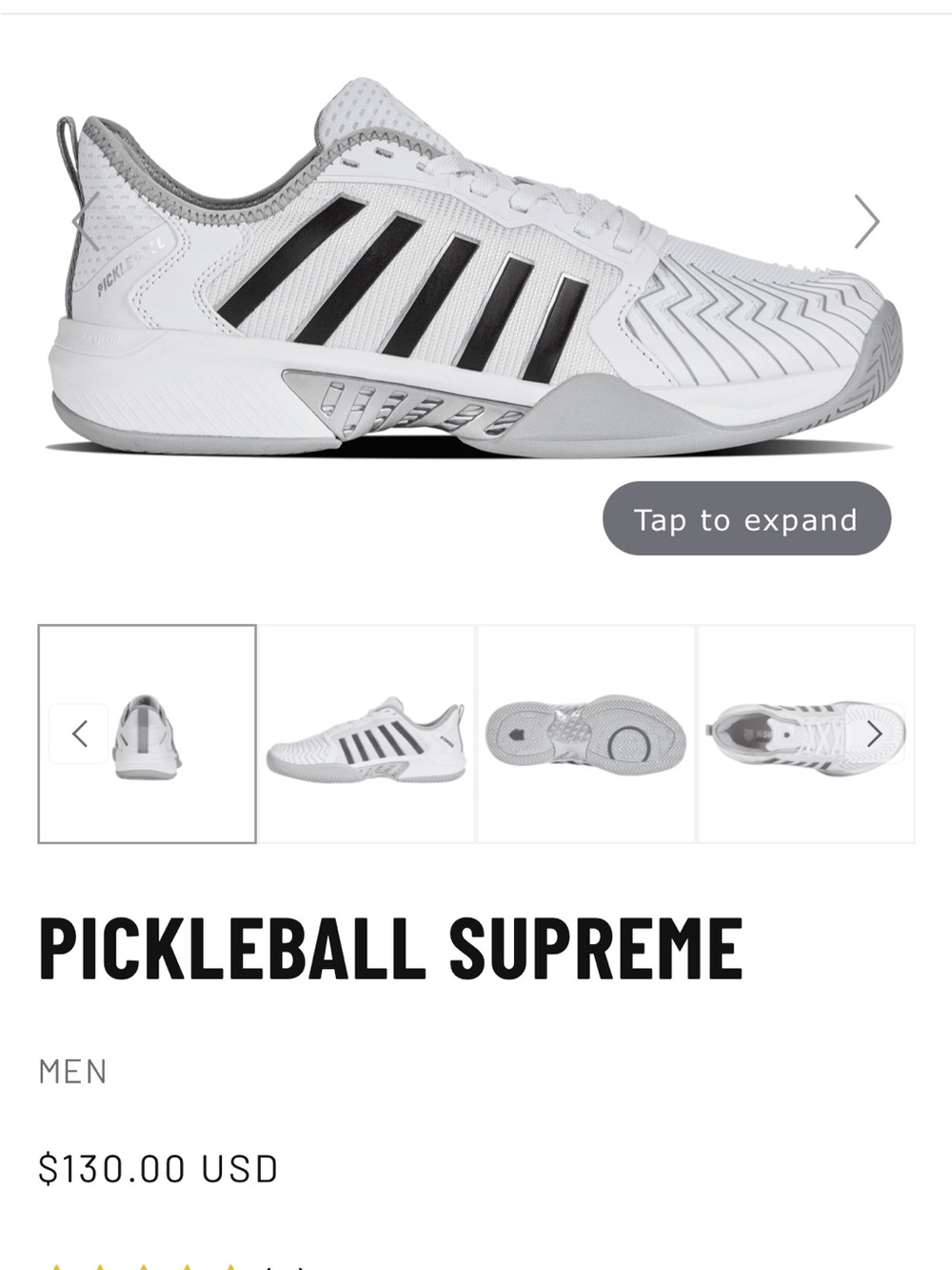 New in box! K-Swiss Pickleball Supreme Men's Shoe - White, Gray & Black.